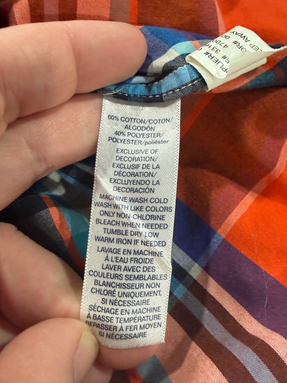 4/$20 Children's Orange & Blue Plaid Button-Up Shirt Cuffed Sleeves Cotton Blend - Picture 5 of 5